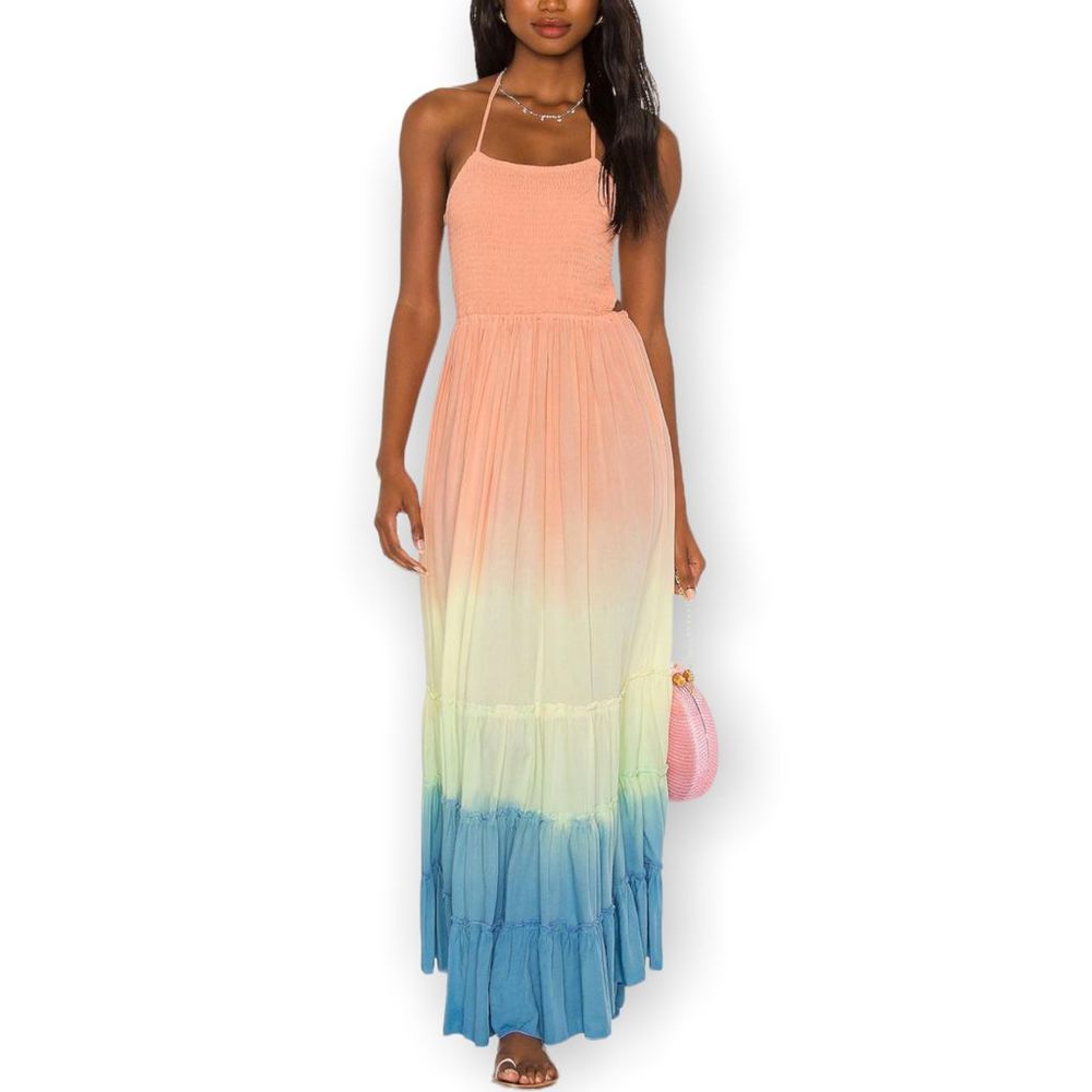 Tiare Hawaii Naia Maxi Dress in Peach Yellow Blue Ombre S/M